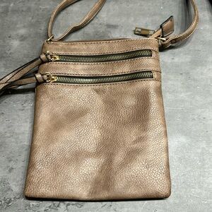 Taupe Crossbody with Double Zip Pockets